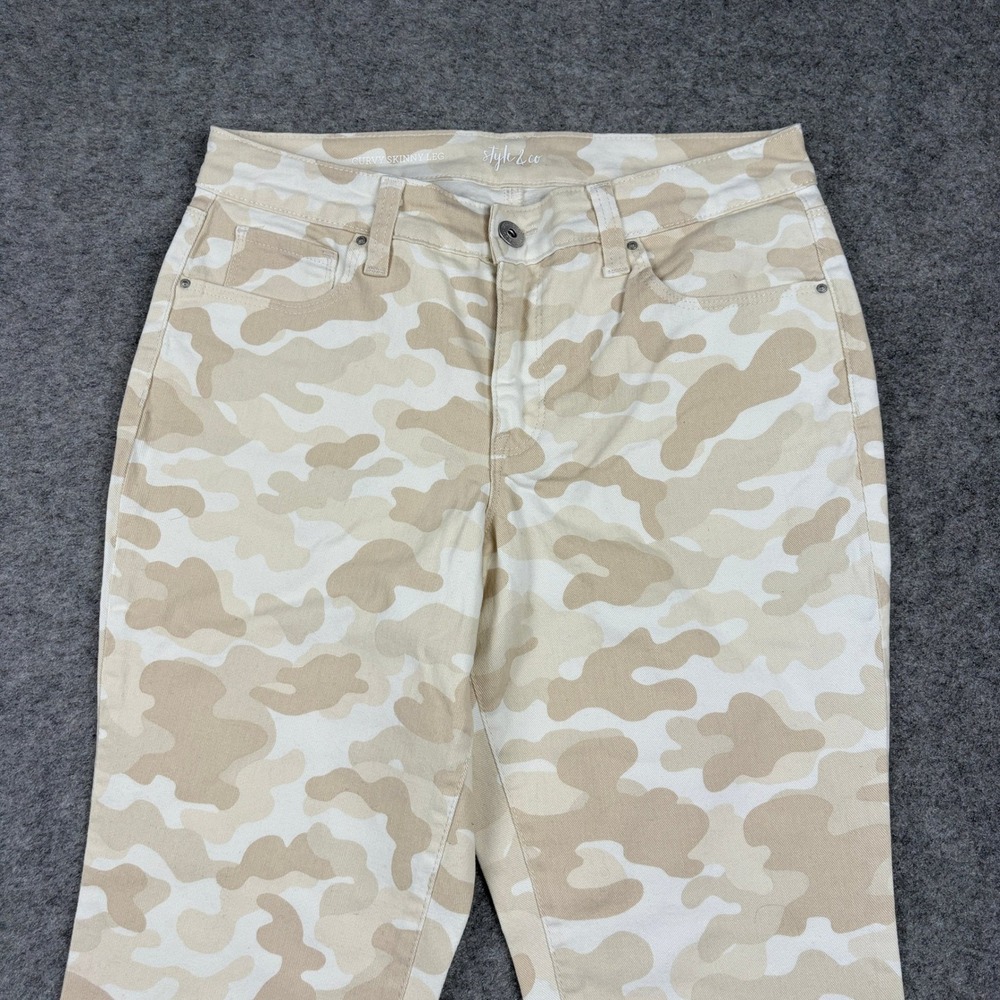 Style & Co Curvy‎ Skinny Leg Pants Womens 8 Tan Beige Camo Camouflage Casual